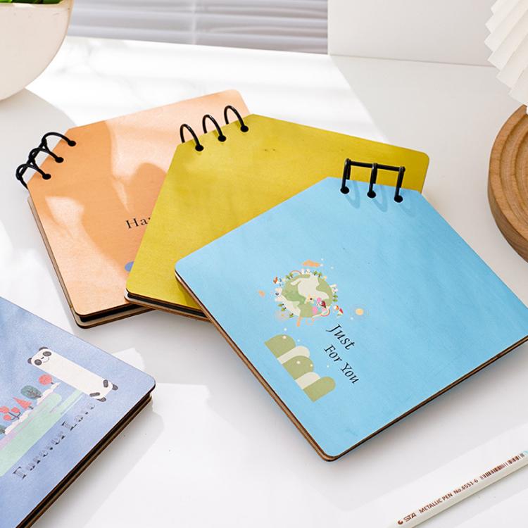 DIY Wooden Square Memorial Album Kids Growth Photo Album Cartoon Photo Book, Best Friends, Happiness, Just For You, Forever Love
