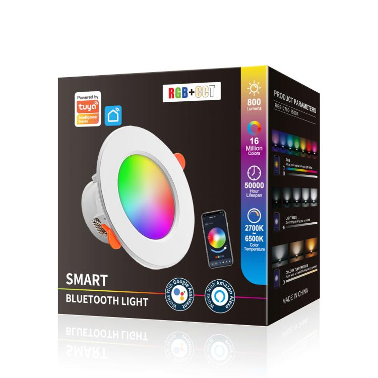 Tuya Bluetooth Smart Ceiling Lamp Round Recessed RGBCW Color Changing Dimmable Ceiling Light, Tuya Bluetooth 10W 85-265V