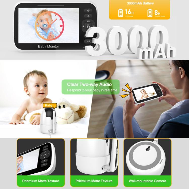 5 inch LCD Screen Auto Night Vision Baby Monitor, US Plug, EU Plug, UK Plug, AU Plug