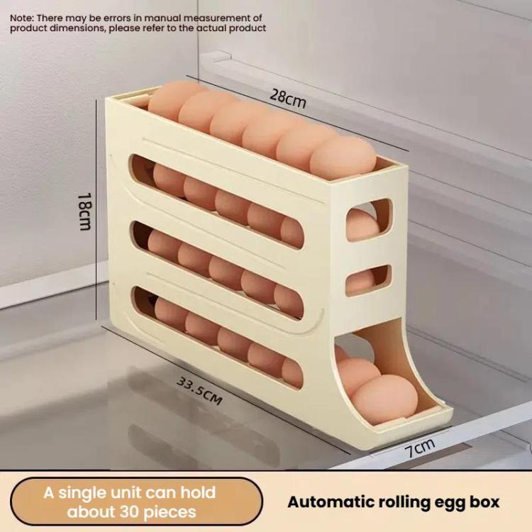 2pcs Kitchen Eggs Organizer 4-layer Slide Refrigerator Eggs Rack Automatic Rolling Tray Drop-proof Carton