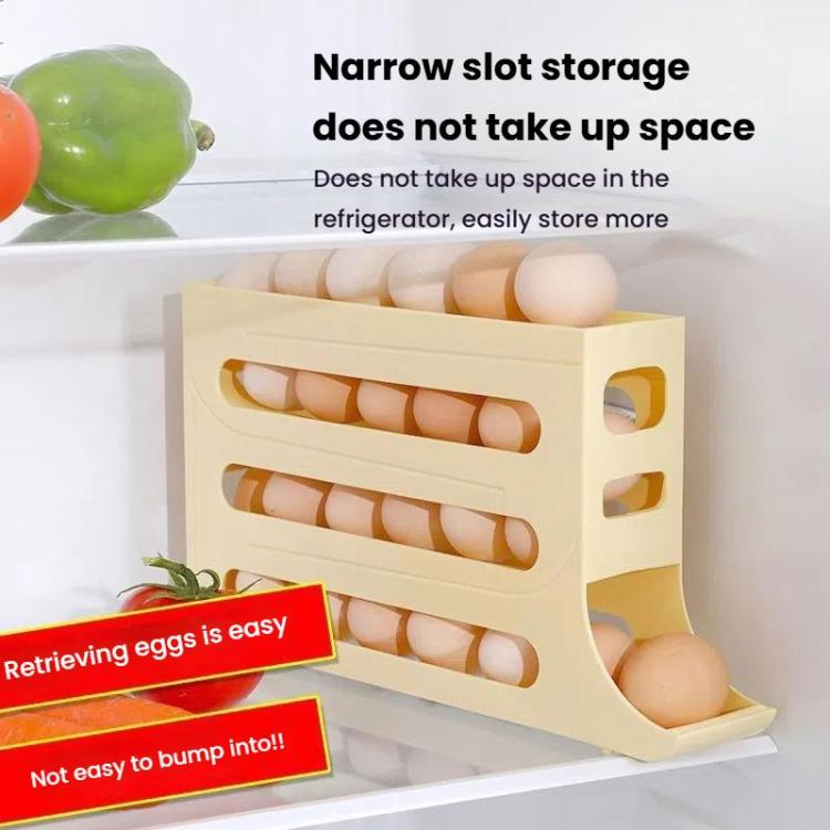 2pcs Kitchen Eggs Organizer 4-layer Slide Refrigerator Eggs Rack Automatic Rolling Tray Drop-proof Carton