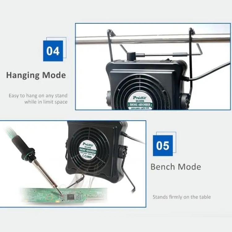 ProsKit SS-595H Soldering Fume Extractor With Blowing/Suction, Adjustable Wall/Desk Mount -