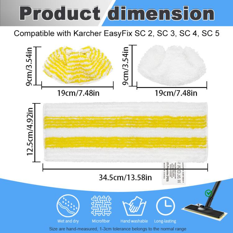 For Karcher Easyfix SC1 SC2 SC3 SC4 SC5 SV7 Steam Mop Replacement, 3pcs /Pack Flat Mop Attachments, 3pcs /Pack Mop Pads