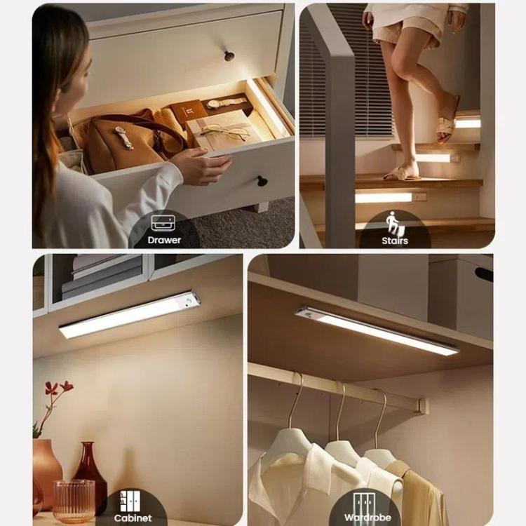 Rechargeable Motion Sensor Light Bar Cabinet Wardrobe Lamp With Remote Control, 20cm Silver, 40cm Silver, 60cm Silver, 80cm Silver, 20cm Black, 40cm Black, 60cm Black, 80cm Black