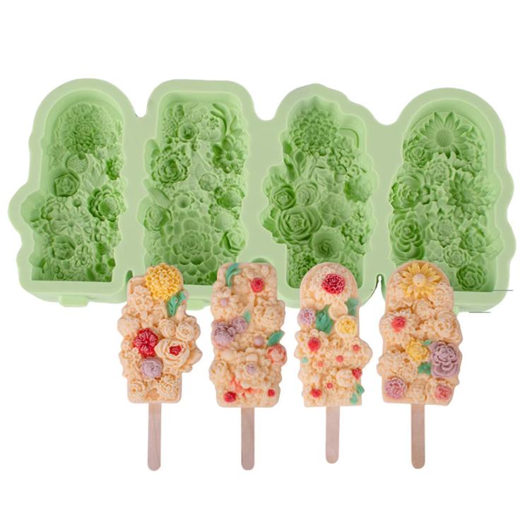4 Grids Flower Ice Cream Silicone Mold Home Use Food-Grade Ice Pop Mold