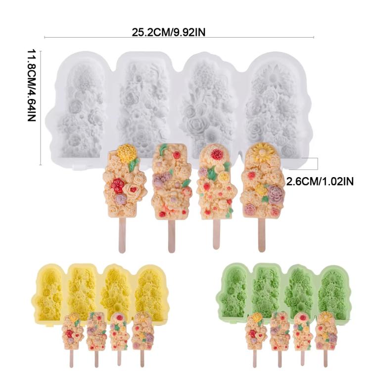 4 Grids Flower Ice Cream Silicone Mold Home Use Food-Grade Ice Pop Mold
