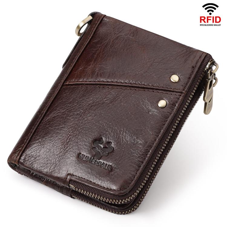HUMERPAUL BP852 RFID Leather Anti-Theft Wallet Short Double Zipper Wallet