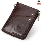 HUMERPAUL BP852 RFID Leather Anti-Theft Wallet Short Double Zipper Wallet