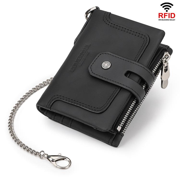HUMERPAUL BP778 Short Leather Wallet RFID Tri-fold Double Zipper Coin Purse