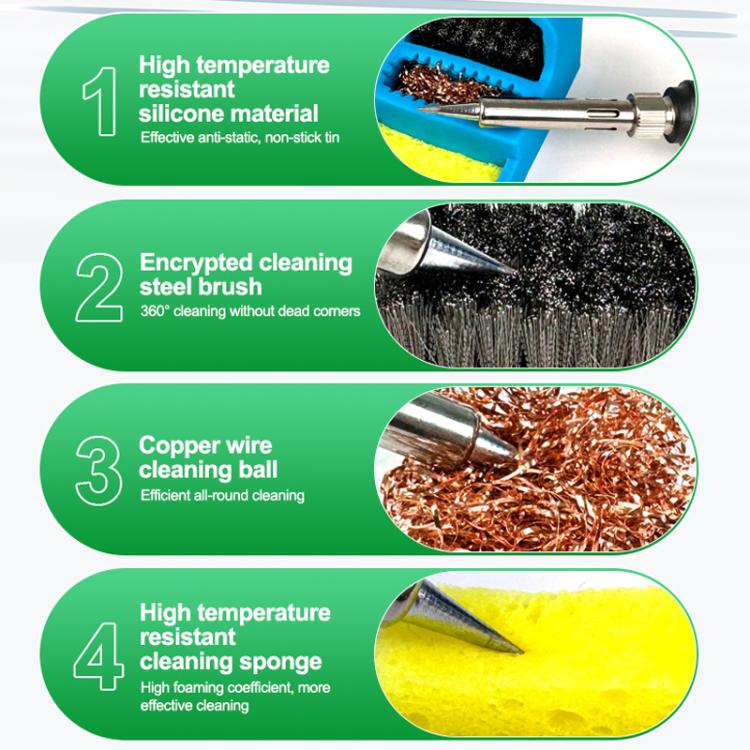 3 In 1 Soldering Iron Cleaner Soldering Iron Tip Tin Residue High Temperature Resistant Cleaning Sponge Steel Wire Cleaning Ball, RL-599C