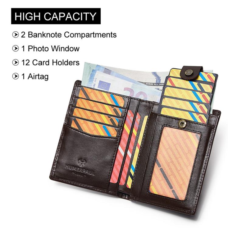Compatible With Airtag HUMERPAUL BP798 Leather Wallet With Tracker Hole RFID Pull-Out Card Holder Card Case