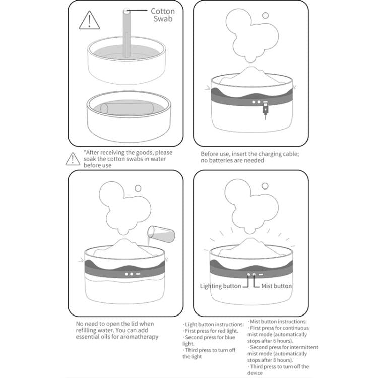 2L Volcanic Essential Oil Diffuser Humidifier Large Capacity Aromatherapy Mist Diffuser Top-Fill Water Tank