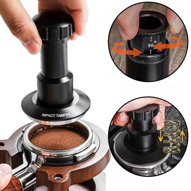 Adjustable Impact Coffee Tamper with Threaded Base Spring-Loaded Espresso Tamper Tool, 51mm, 53mm