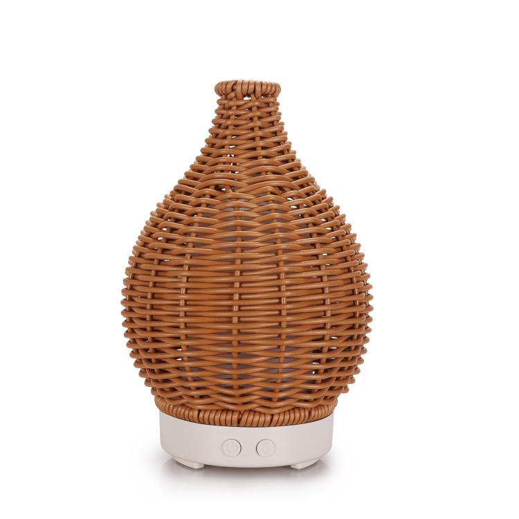 100ML Hollow Rattan Ultrasonic Humidifier & Aromatherapy Diffuser with 7-Color LED Lights, 5V USB, 24V EU Plug