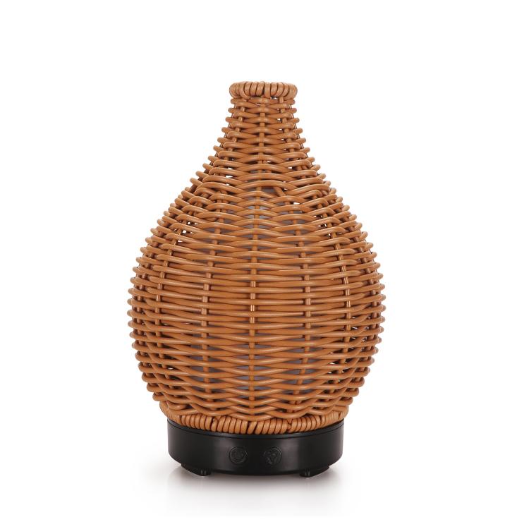 100ML Hollow Rattan Ultrasonic Humidifier & Aromatherapy Diffuser with 7-Color LED Lights, 5V USB, 24V EU Plug
