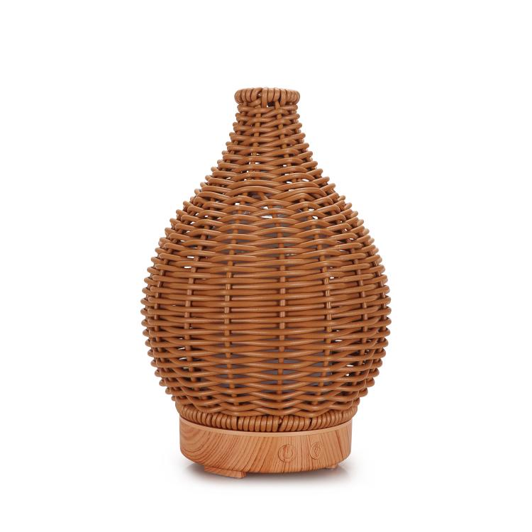 100ML Hollow Rattan Ultrasonic Humidifier & Aromatherapy Diffuser with 7-Color LED Lights, 5V USB, 24V EU Plug
