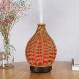 100ML Hollow Rattan Ultrasonic Humidifier & Aromatherapy Diffuser with 7-Color LED Lights, 5V USB, 24V EU Plug