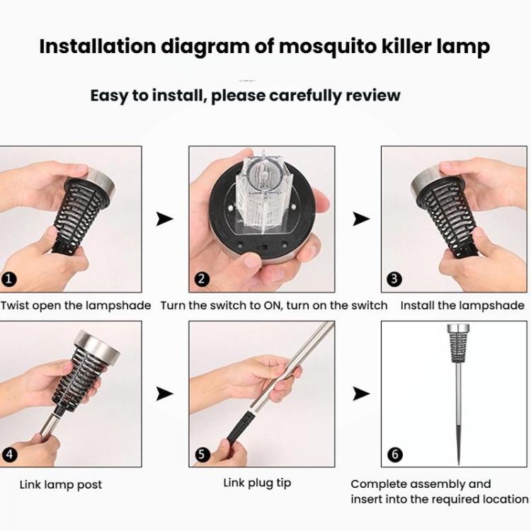 Solar Mosquito Lamp Outdoor Garden LED Mosquito Repellent Insect Trap Lamp, Stainless Steel