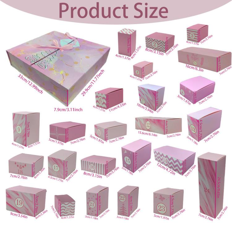 Christmas Advent Calendar Blind Box 24 Empty DIY Gift Boxes Countdown Surprise For Kids & Adults, Pink