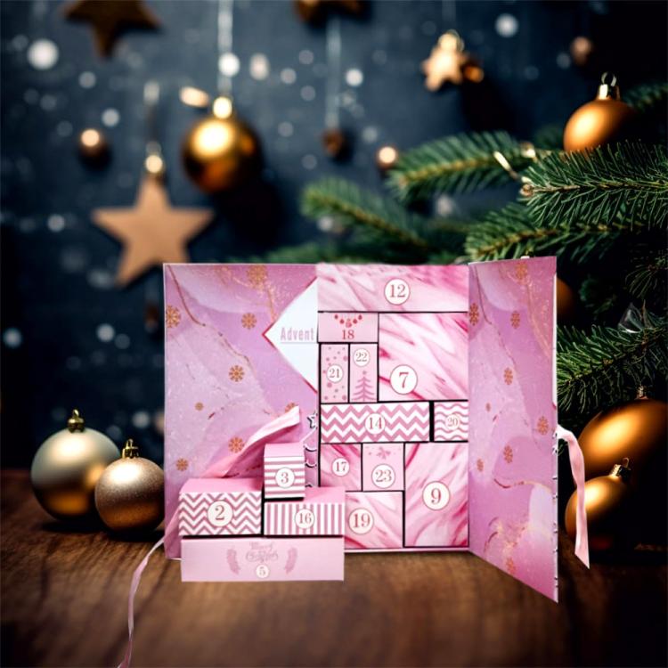 Christmas Advent Calendar Blind Box 24 Empty DIY Gift Boxes Countdown Surprise For Kids & Adults, Pink