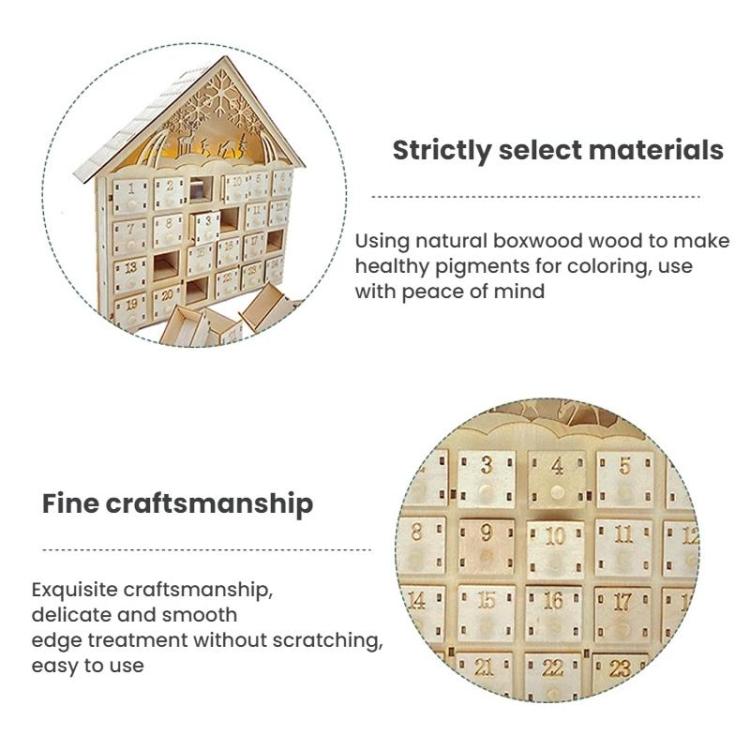 Wooden Christmas Decoration LED Lights 24-Day Countdown Calendar Ornament Gift Box, Deer, Jesus