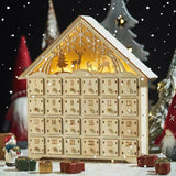 Wooden Christmas Decoration LED Lights 24-Day Countdown Calendar Ornament Gift Box, Deer, Jesus