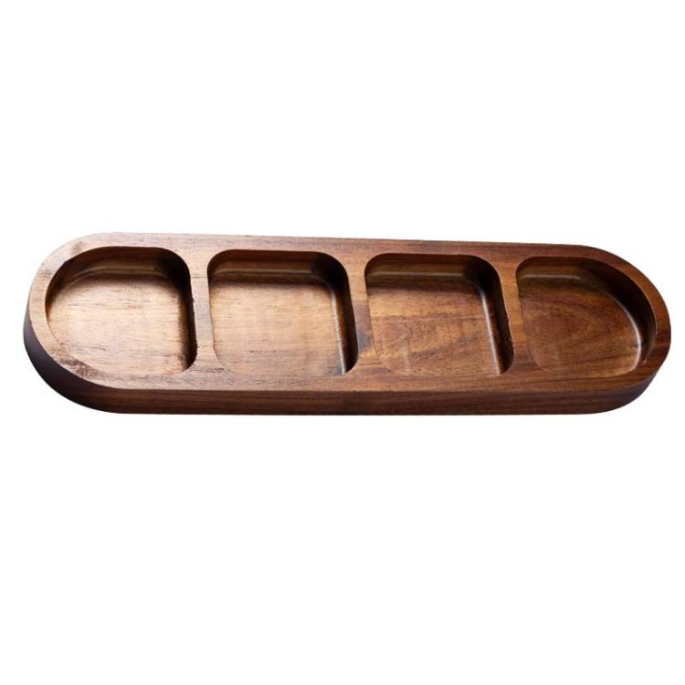 Solid Wood Dipping Dish Beef Barbecue Hot Pot Kimchi Flavor Snack Plate, 2 Grid, 3 Grid, 4 Grid