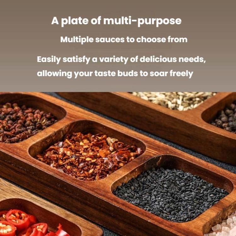 Solid Wood Dipping Dish Beef Barbecue Hot Pot Kimchi Flavor Snack Plate, 2 Grid, 3 Grid, 4 Grid