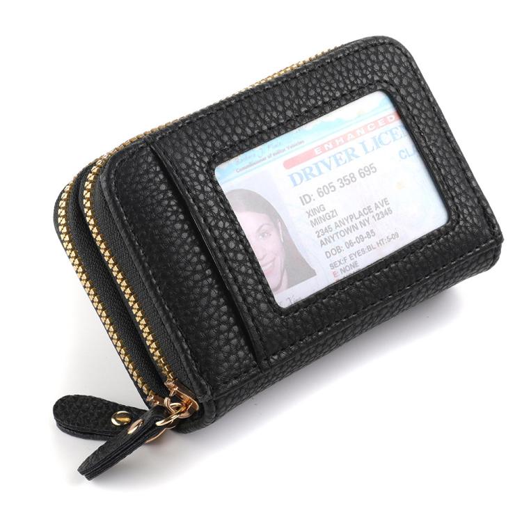 Women Minimalist Accordion Wallet Coin Purse Card Organizer With Double Zipper ID Window
