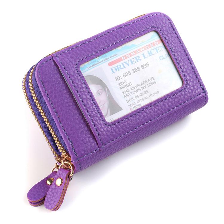 Women Minimalist Accordion Wallet Coin Purse Card Organizer With Double Zipper ID Window