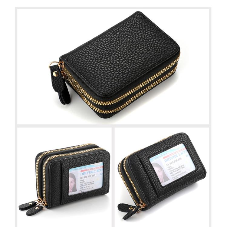 Women Minimalist Accordion Wallet Coin Purse Card Organizer With Double Zipper ID Window