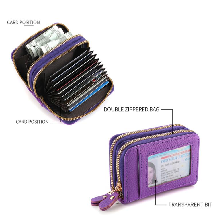 Women Minimalist Accordion Wallet Coin Purse Card Organizer With Double Zipper ID Window