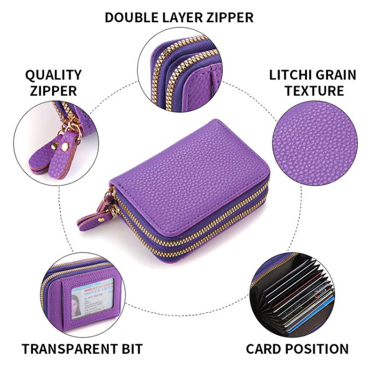 Women Minimalist Accordion Wallet Coin Purse Card Organizer With Double Zipper ID Window