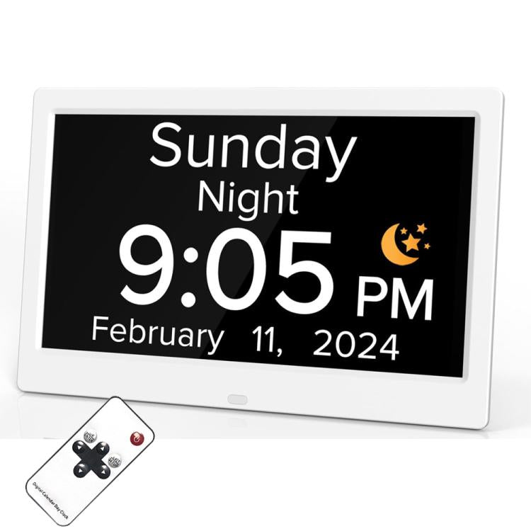 10-Inch Digital Clock With Voice Time Announcement, Auto DST Adjustment, 20 Custom Alarms, 8 Medication Reminders, US Plug White, EU Plug White, UK Plug White, AU Plug White, US Plug Black, EU Plug Black, UK Plug Black, AU Plug Black
