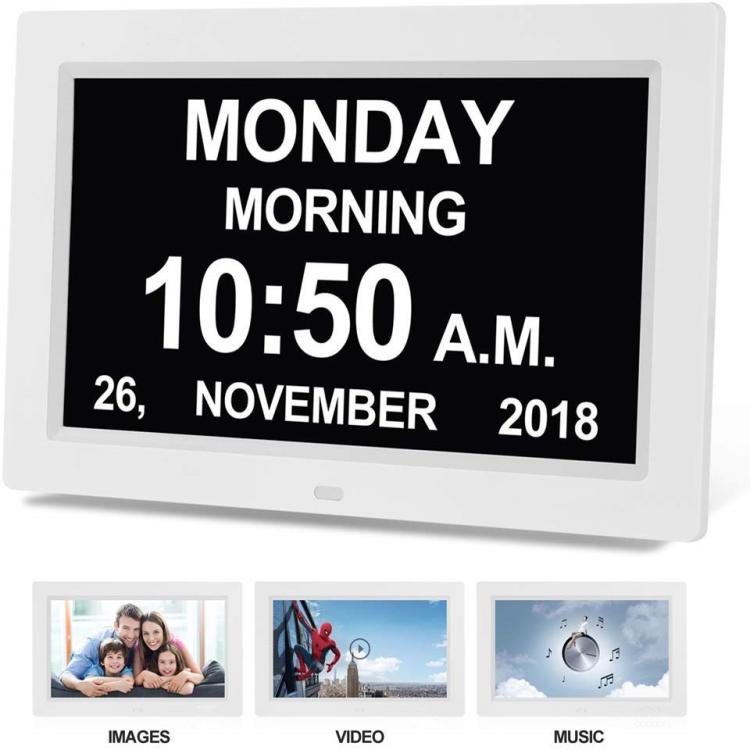 10-Inch Digital Clock With Voice Time Announcement, Auto DST Adjustment, 20 Custom Alarms, 8 Medication Reminders, US Plug White, EU Plug White, UK Plug White, AU Plug White, US Plug Black, EU Plug Black, UK Plug Black, AU Plug Black