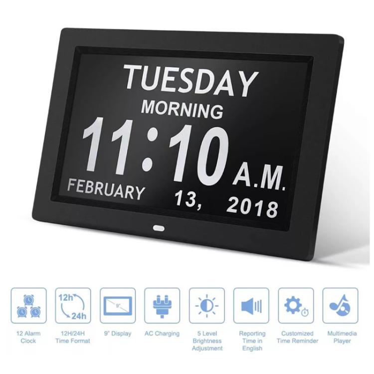 10-Inch Digital Clock With Voice Time Announcement, Auto DST Adjustment, 20 Custom Alarms, 8 Medication Reminders, US Plug White, EU Plug White, UK Plug White, AU Plug White, US Plug Black, EU Plug Black, UK Plug Black, AU Plug Black