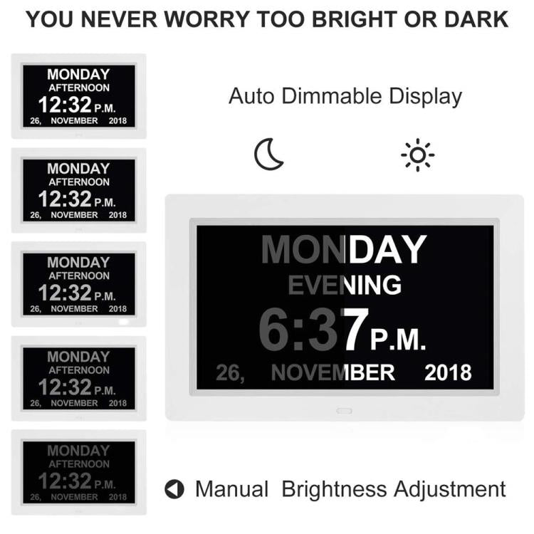 10-Inch Digital Clock With Voice Time Announcement, Auto DST Adjustment, 20 Custom Alarms, 8 Medication Reminders, US Plug White, EU Plug White, UK Plug White, AU Plug White, US Plug Black, EU Plug Black, UK Plug Black, AU Plug Black