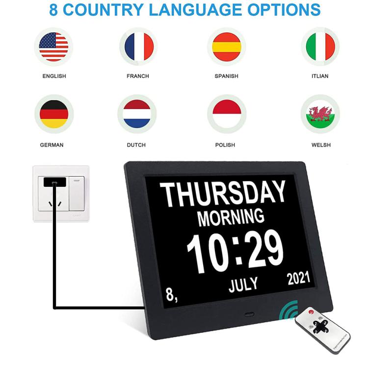 10-Inch Digital Clock With Voice Time Announcement, Auto DST Adjustment, 20 Custom Alarms, 8 Medication Reminders, US Plug White, EU Plug White, UK Plug White, AU Plug White, US Plug Black, EU Plug Black, UK Plug Black, AU Plug Black