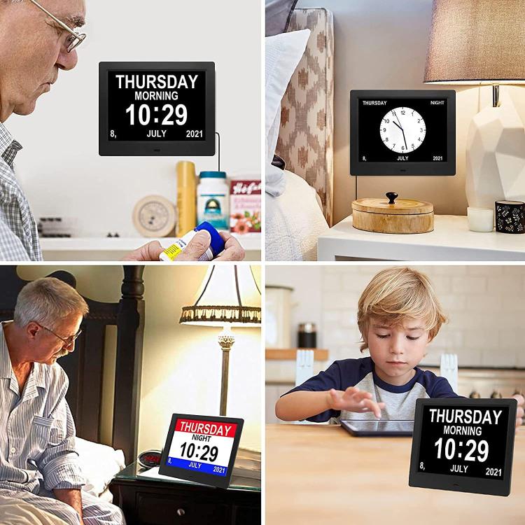 10-Inch Digital Clock With Voice Time Announcement, Auto DST Adjustment, 20 Custom Alarms, 8 Medication Reminders, US Plug White, EU Plug White, UK Plug White, AU Plug White, US Plug Black, EU Plug Black, UK Plug Black, AU Plug Black