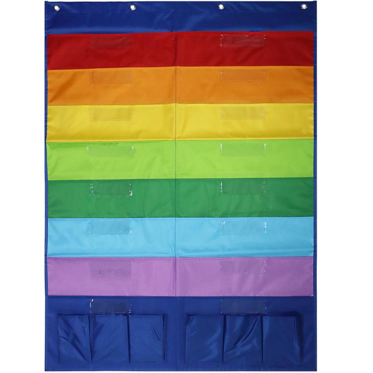 Book Magazine Storage Hanging Bag Wall Mounted File Storage Pouch Rainbow Hanging Bag, 16 Pockets