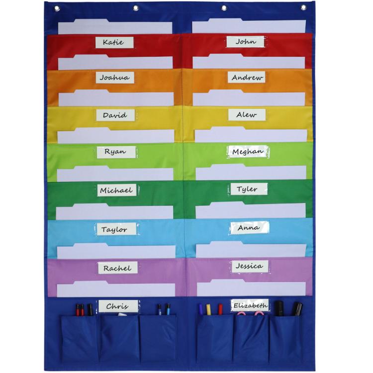 Book Magazine Storage Hanging Bag Wall Mounted File Storage Pouch Rainbow Hanging Bag, 16 Pockets