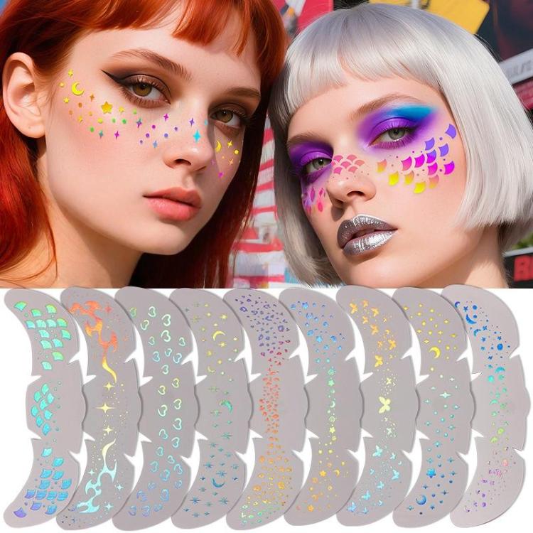 10pcs /Pack Waterproof Holographic Freckle Temporary Tattoos for Parties, Cosplay & Daily Makeup, QT-0222, QT-0223, QT-0224, QT-0225, QT-0226, QT-0227, QT-0228, QT-0229, QT-0230