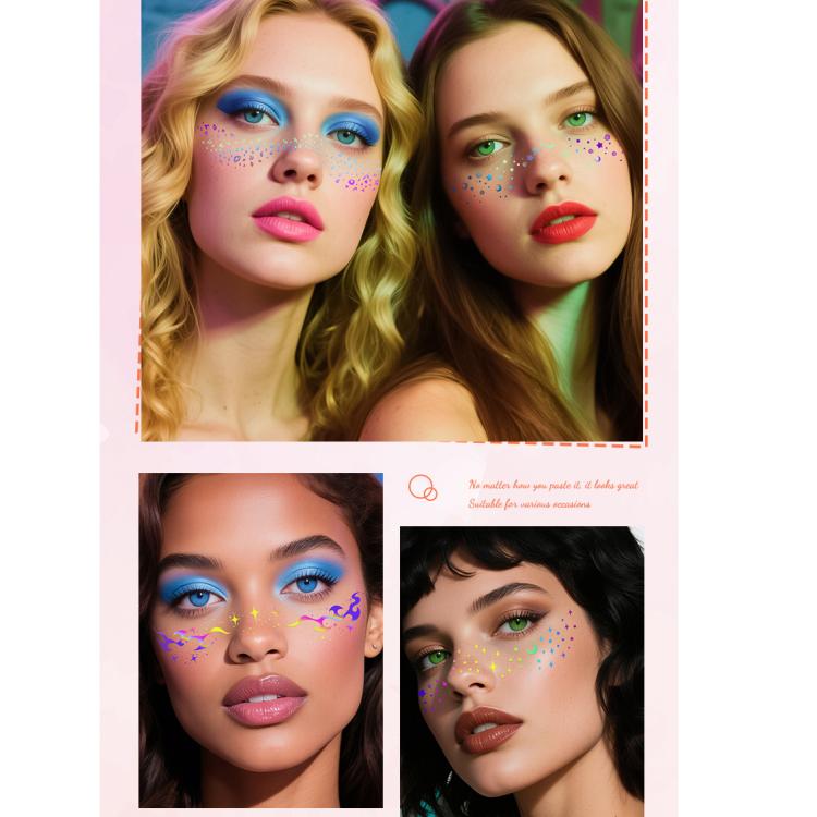 10pcs /Pack Waterproof Holographic Freckle Temporary Tattoos for Parties, Cosplay & Daily Makeup, QT-0222, QT-0223, QT-0224, QT-0225, QT-0226, QT-0227, QT-0228, QT-0229, QT-0230