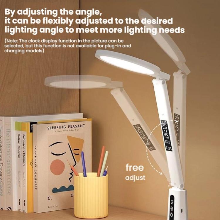 LED Desk Lamp Children Study Reading Eye-Protecting Bedside Light, Plug-in, Rechargeable, Dual-use With Clock Display