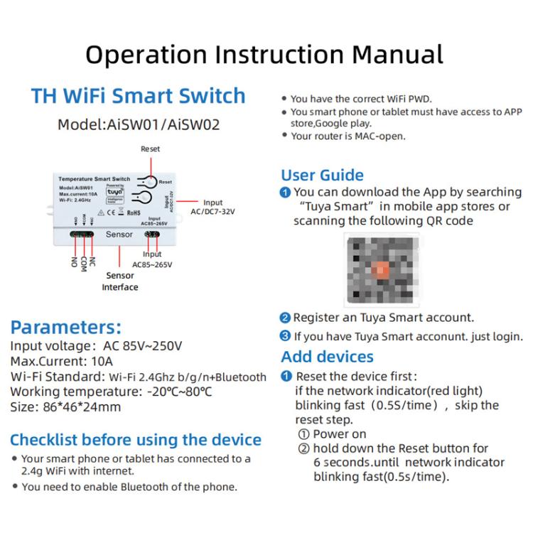 Graffiti WIFI Temperature Dry Contact Switch Module APP Remote Control Switch, Supports Google / Alexa Voice, With 1m Cable, With 2m Cable, Humidity+Integrated 1m Cable