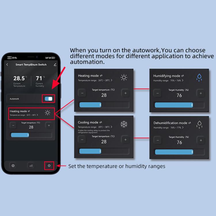 Graffiti WIFI Temperature Dry Contact Switch Module APP Remote Control Switch, Supports Google / Alexa Voice, With 1m Cable, With 2m Cable, Humidity+Integrated 1m Cable
