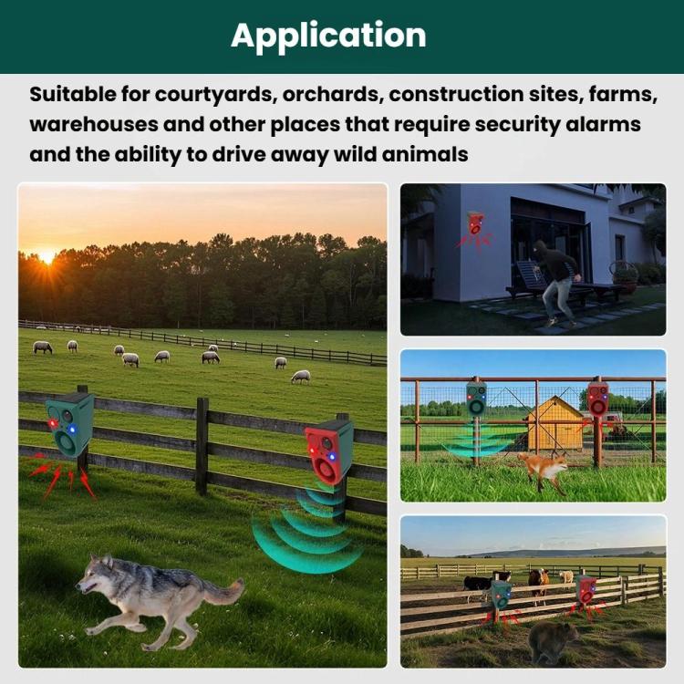 N911J Solar Power Animal Repeller Motion-Activated Sound Light Alarm With Wireless Remote Controlled Voice Speaker, N911J