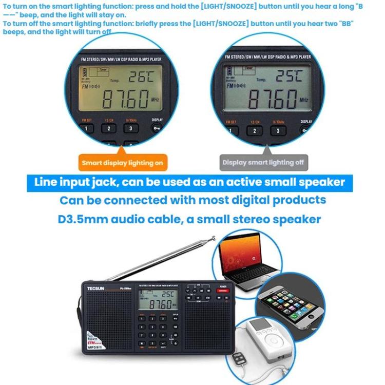 TECSUN PL-398MP Stereo Portable Full-Band Digital Tuning Radio Support SD Card Playback, PL-398MP