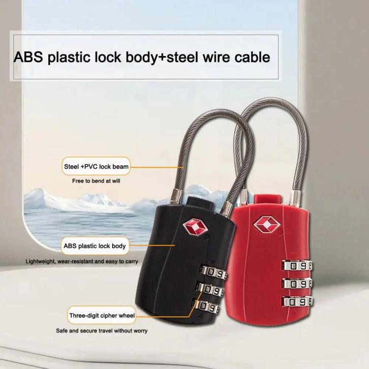 TSA Approved Luggage Lock 3-Digit Combination Lock With Plastic Body Anti-Theft Steel Cable For Suitcases Travel Bags