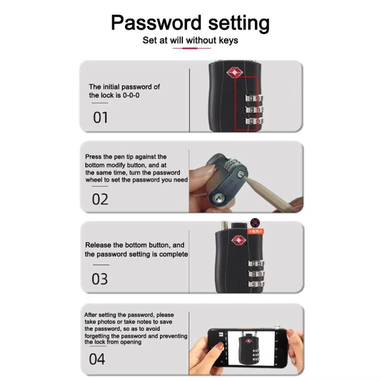 TSA Approved Luggage Lock 3-Digit Combination Lock With Plastic Body Anti-Theft Steel Cable For Suitcases Travel Bags